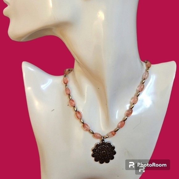 Handmade Cherry Quartz Silver Plated Beaded Mandala Pendant Necklace - Picture 1 of 5